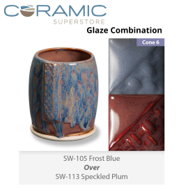 Frost Blue SW-105 over Speckled Plum SW-113 Stoneware Combination